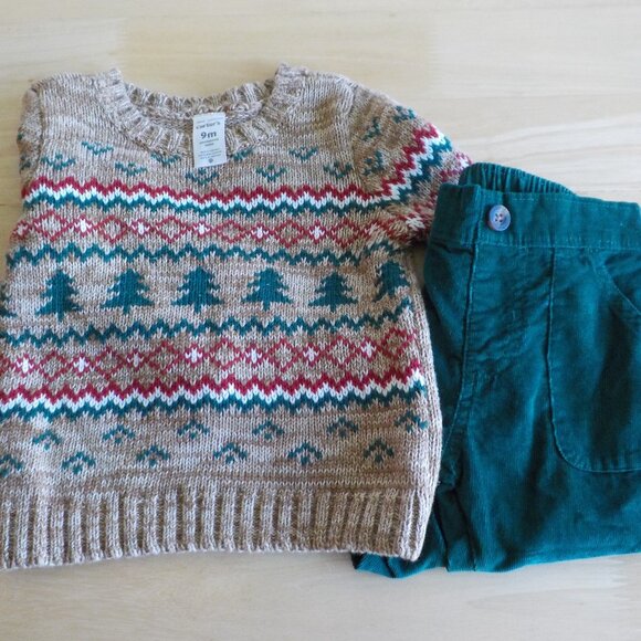 Carters Boys Pants/Sweater - 9 Months - NWT - Winter - Brown / Green - (394) - Picture 1 of 5